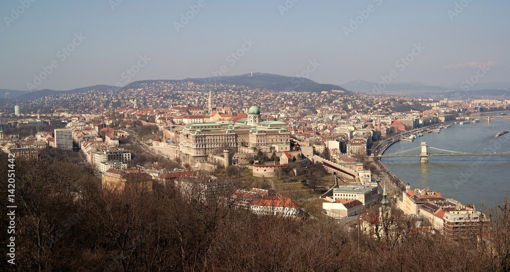 Panorama of Budapest city centre with dominant Buda Castle