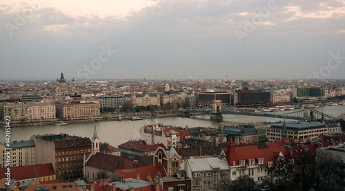 Panorama of Budapest city centre with St Stephen`s basilica and Chain Bridge