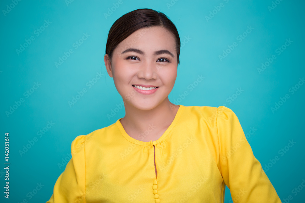 Happy woman on isolated background Happy woman on isolated background