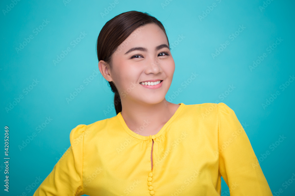 Happy woman on isolated background Happy woman on isolated background