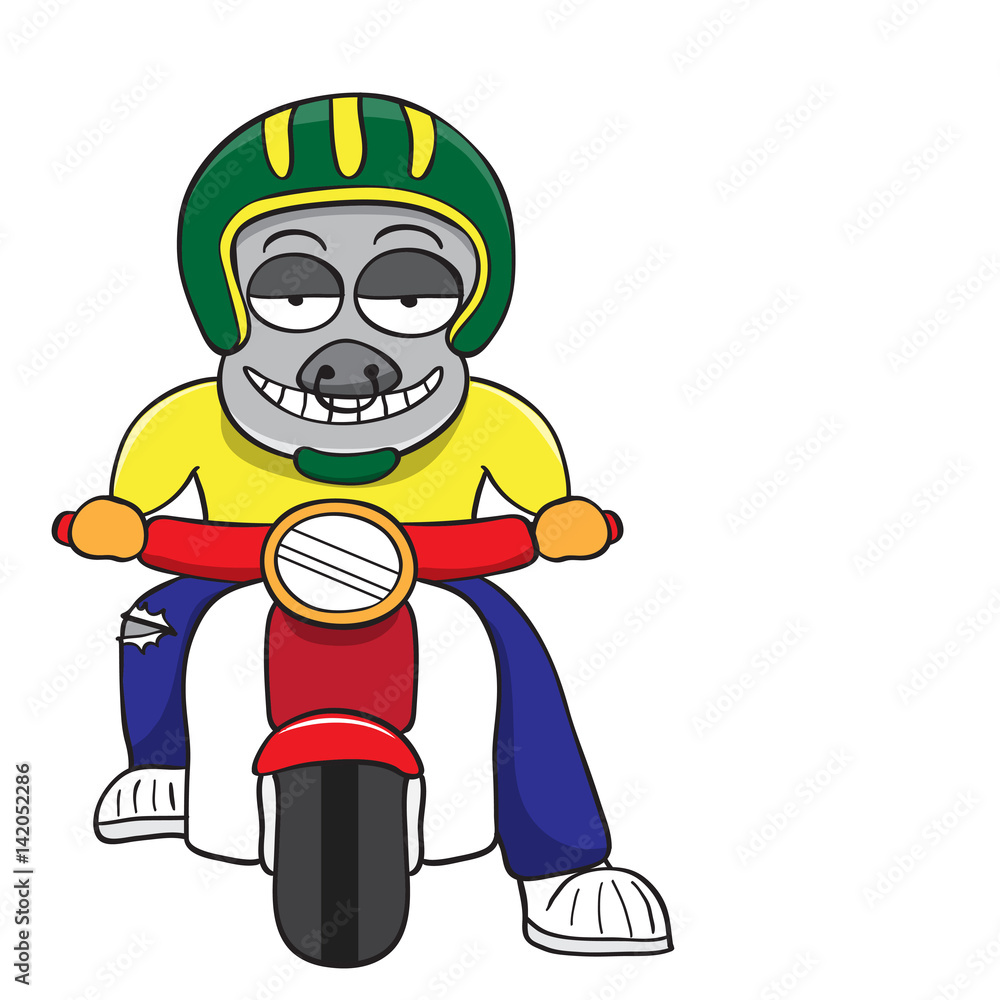 Fototapeta premium Buffalo motorcycle ride vector cartoon illustrations on a white background.