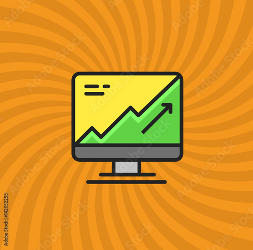  Computer Statistics Increase Icon, Simple Line Cartoon Vector Illustration