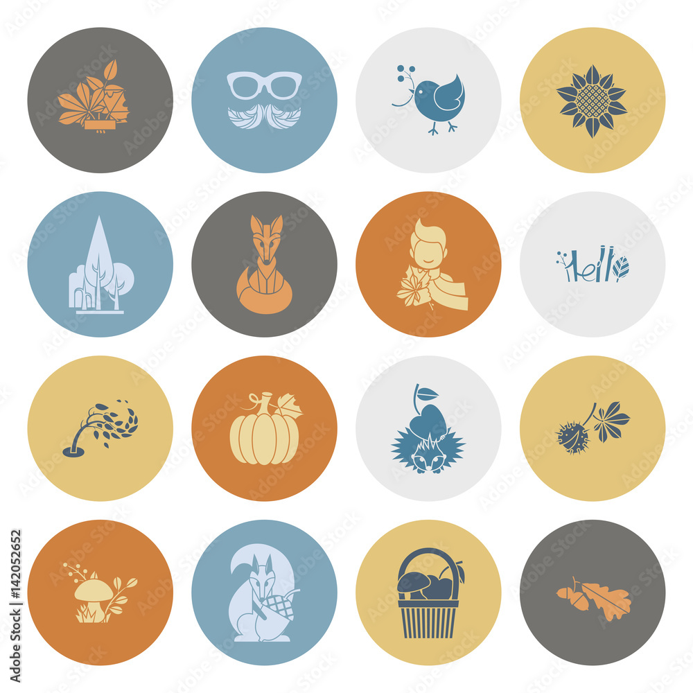 Set of Flat Autumn Icons Set of Flat Autumn Icons
