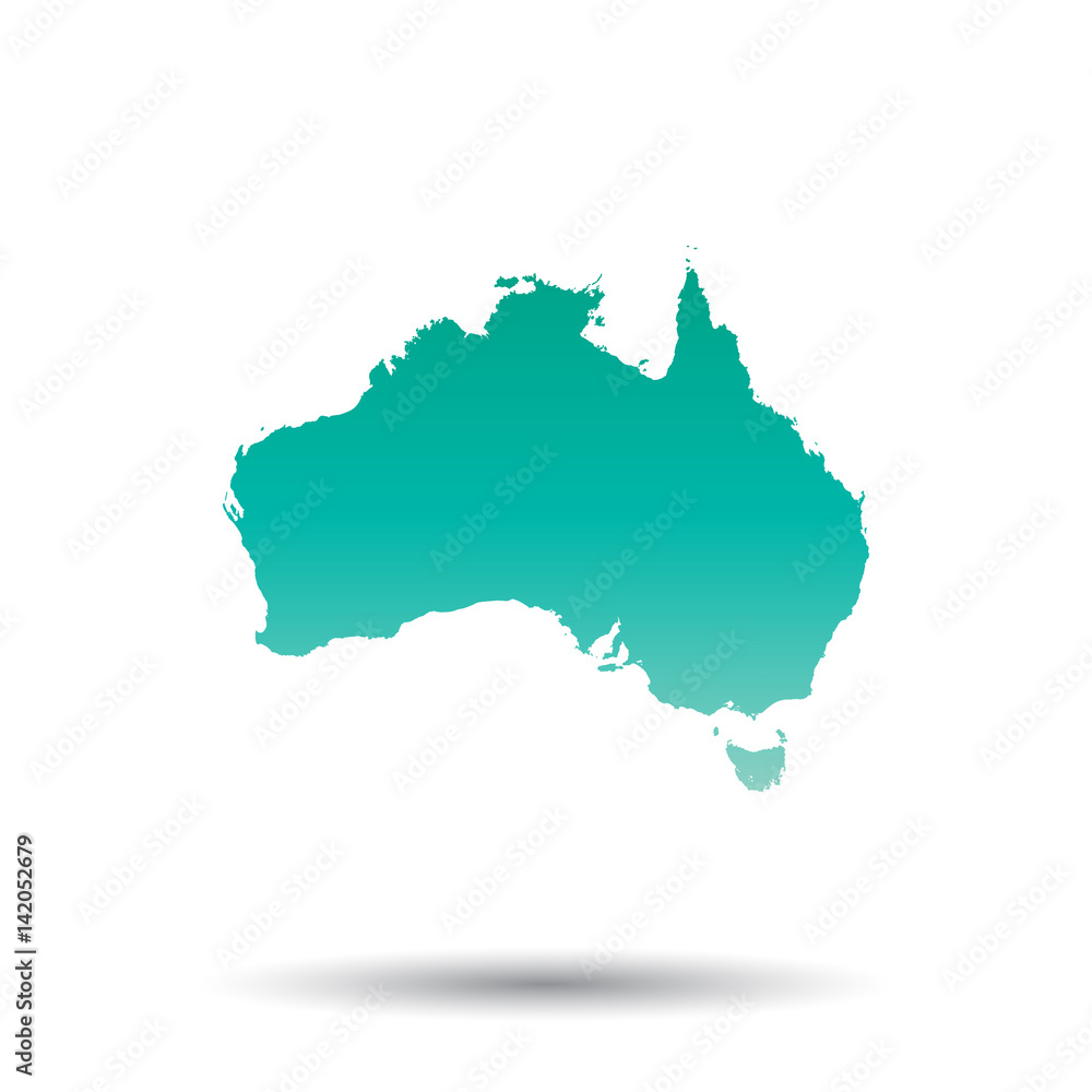Australia map. Colorful turquoise vector illustration on white isolated  background.