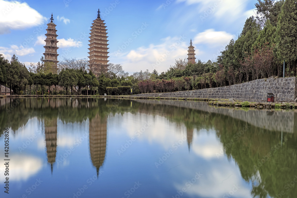 Three Pagodas of Chongsheng Temple near Dali Old Town, Yunnan province, China.