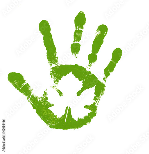 Grüner Handabdruck mit Ahornblatt
