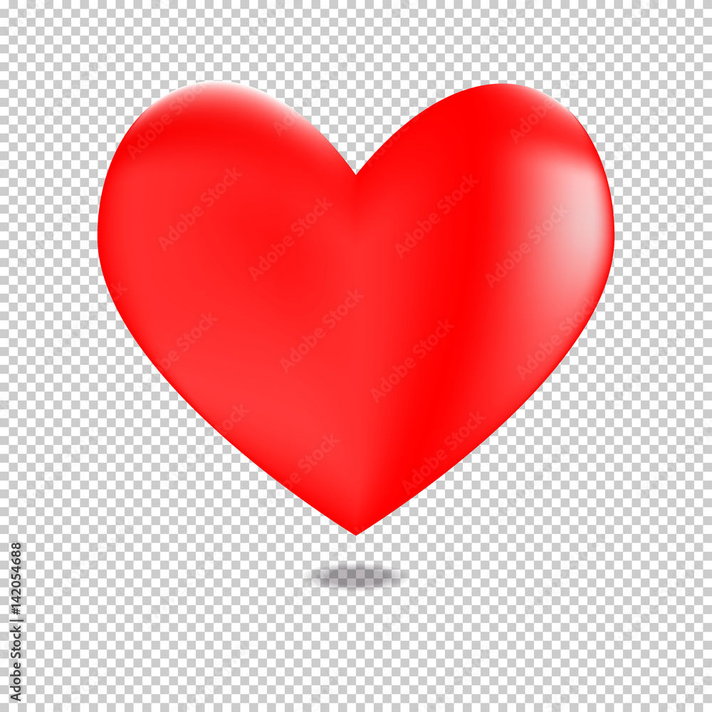 3D red heart for valentines day floating in a transparency background. 
