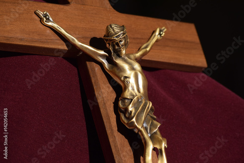 Crucifix Bronze Christ on Wooden Cross
