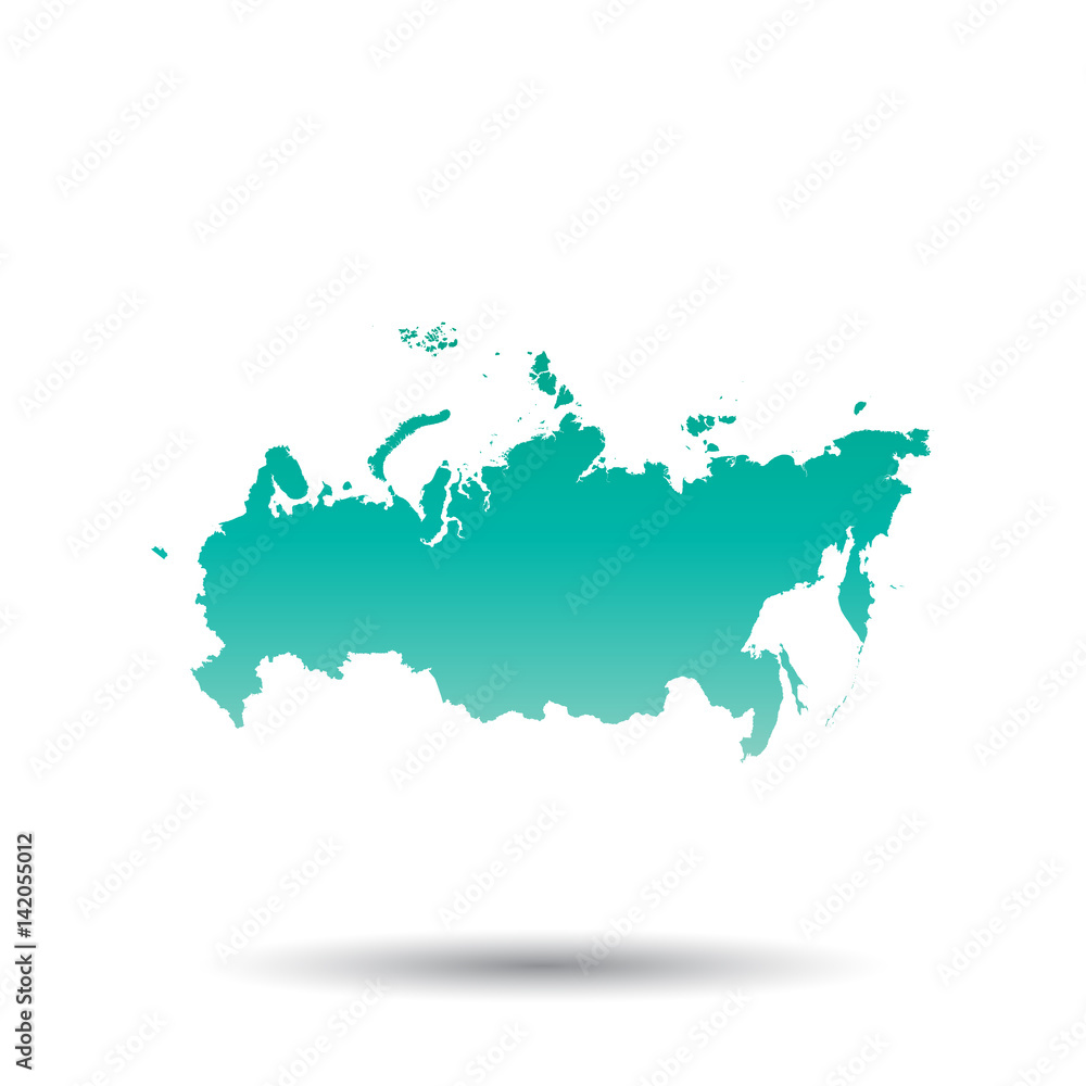 Obraz premium Russia, Russian Federation map. Colorful turquoise vector illustration on white isolated background.