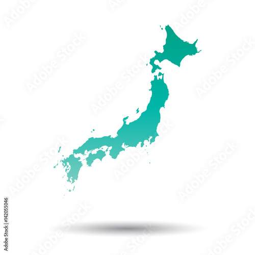 Japan map. Colorful turquoise vector illustration on white isolated background.