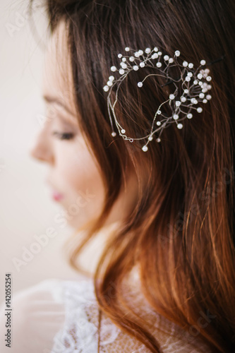 wedding hair decoration for bride close-up