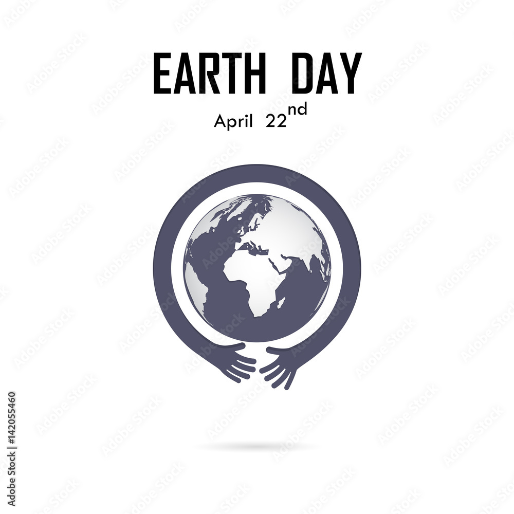 Human hand and globe icon vector logo design template.Earth Day campaign idea concept.Earth Day idea campaign for greeting Card,Poster,Flyer,Cover,Brochure,Abstract background. Human hand and globe icon vector logo design template.Earth Day campaign idea concept.Earth Day idea campaign for greeting Card,Poster,Flyer,Cover,Brochure,Abstract background.