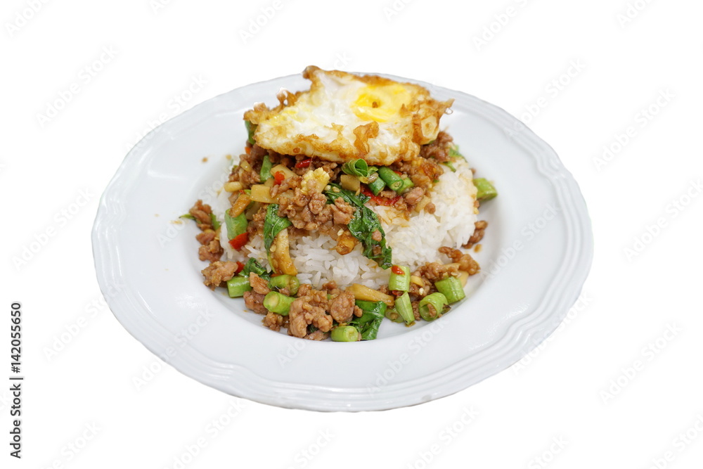 Salted pork with chili & Basil leaves and fried egg Salted pork with chili & Basil leaves and fried egg