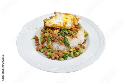 Salted pork with chili & Basil leaves and fried egg