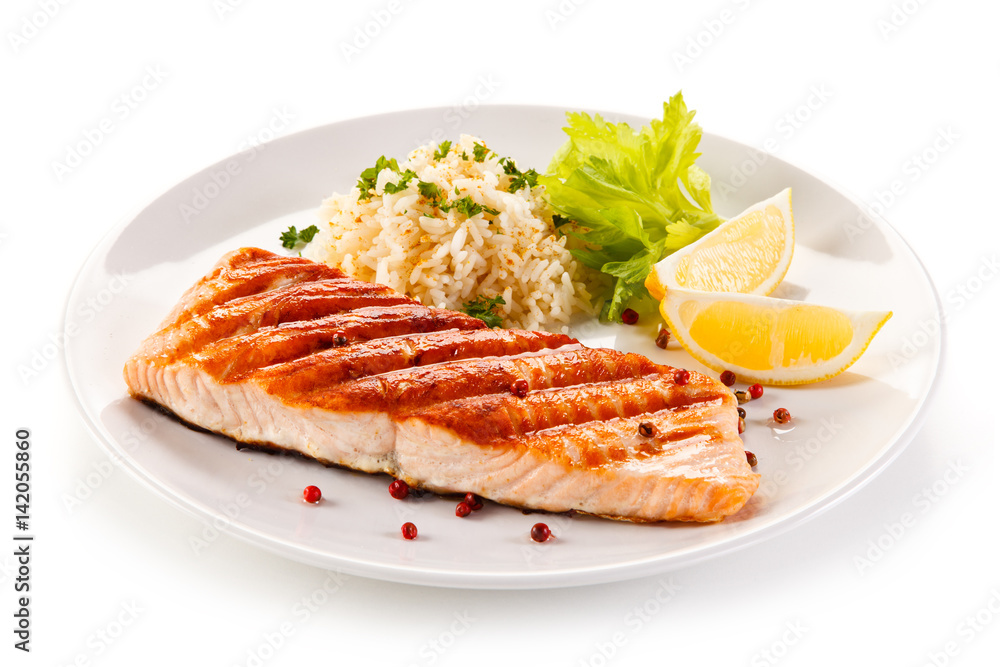 Grilled salmon with white rice Grilled salmon with white rice
