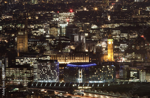 aerial view of London city from The Shard, night scene