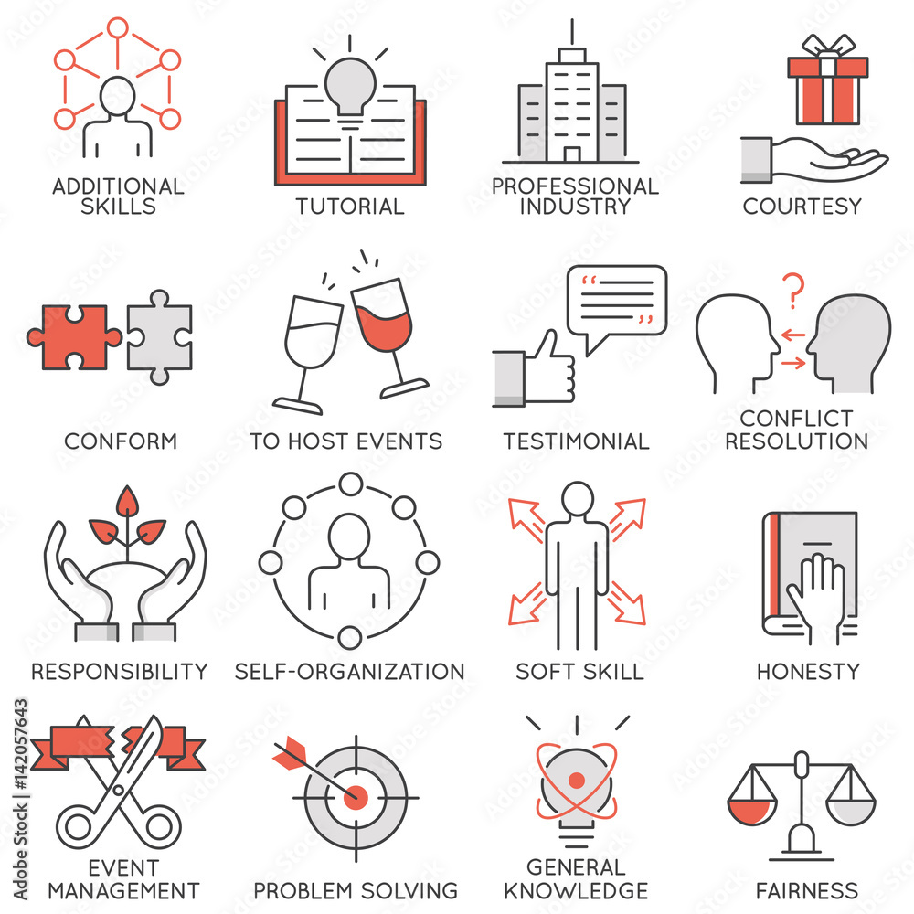 Vector set of flat linear icons related to business management ...