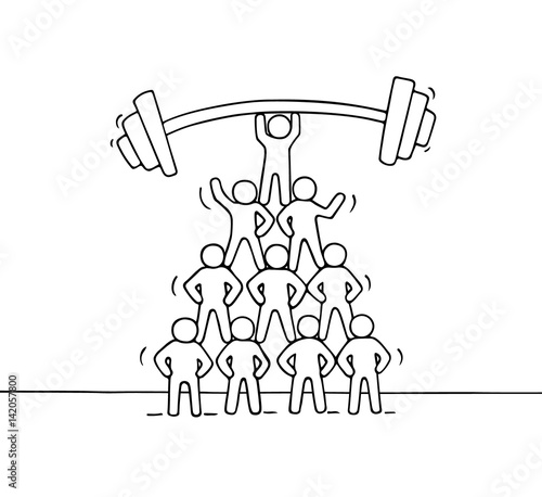 Cartoon pyramid of working little people.