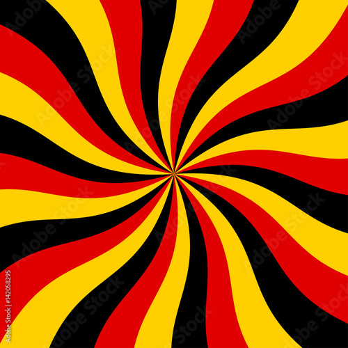 Sunburst red, black and yellow vector background. Abstract swirl graphic design for wallpaper, banner and backdrop.