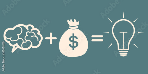 motivation concept. brain plus money = idea