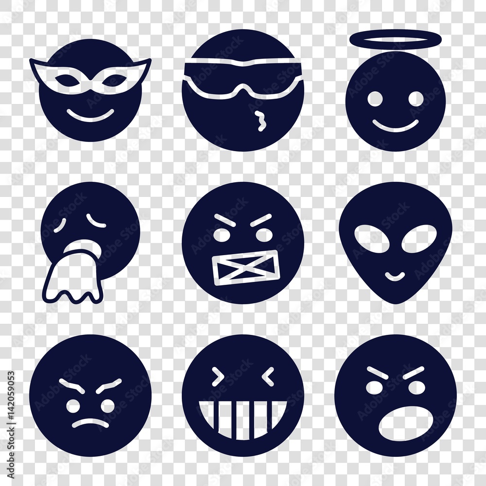 Set of 9 emoji filled icons Set of 9 emoji filled icons