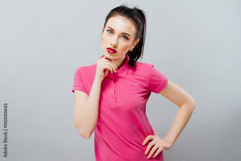 Fashion portrait of elegant Girl in pink dress Fashion portrait of elegant Girl in pink dress