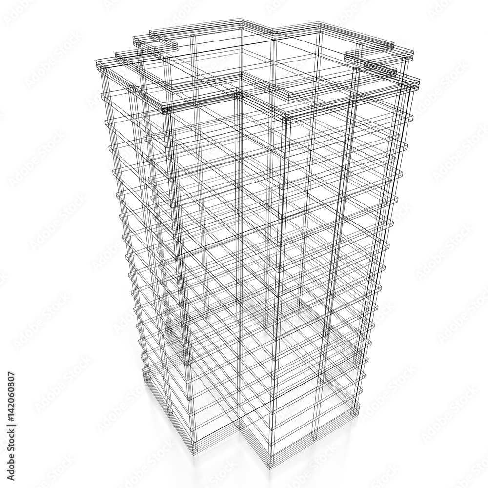 3D office building - wireframe 3D office building - wireframe