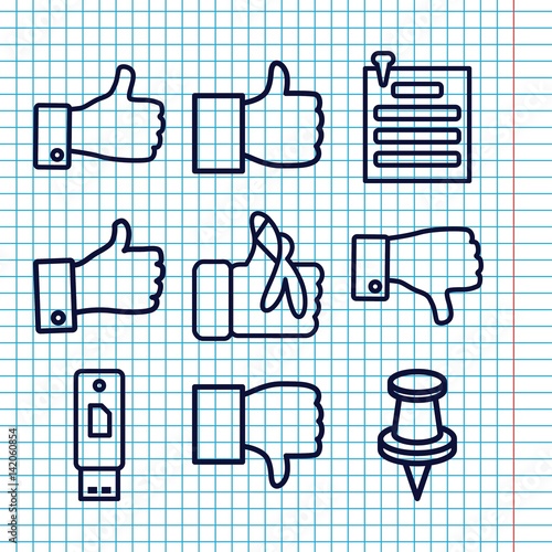 Set of 9 thumb outline icons