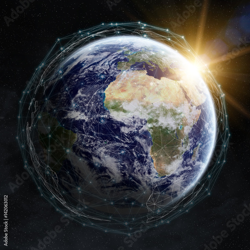 Fototapeta Naklejka Na Ścianę i Meble -  Data exchange and global network over the world 3D rendering