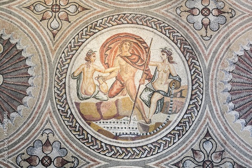 Gallo roman mosaic on a wall in Saint Romain en Gal, France