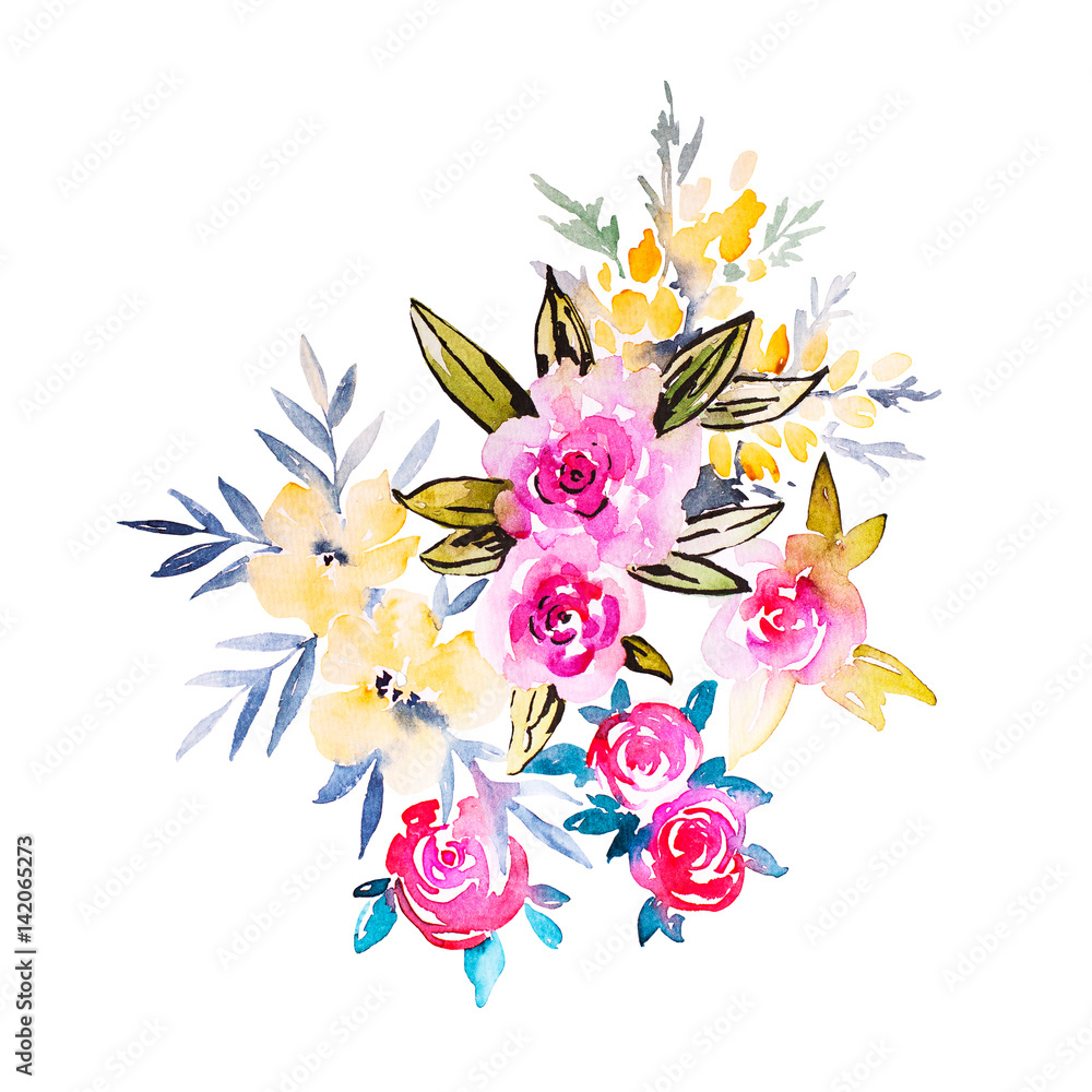 Watercolor flowers illustration. Isolated composition. Good for 