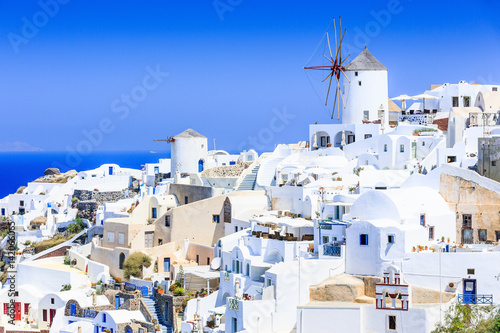 Santorini, Greece. Windmills of Oia (Ia) village.