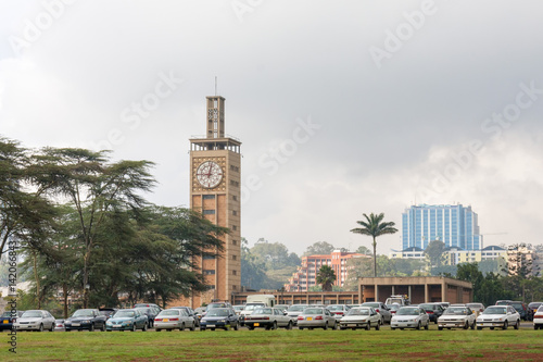 View on clock tower in central business district of Nairobi. Kenya. 