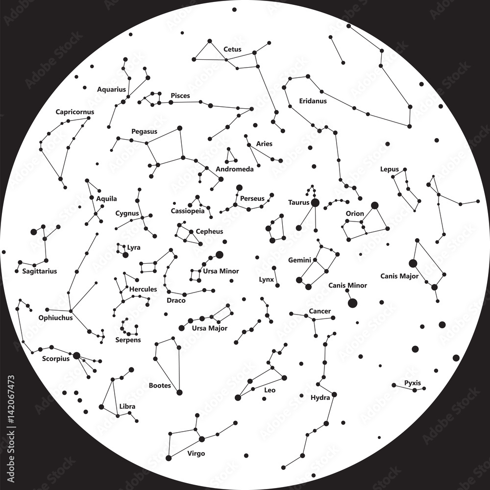 Obraz premium constellation sky night bnw text
