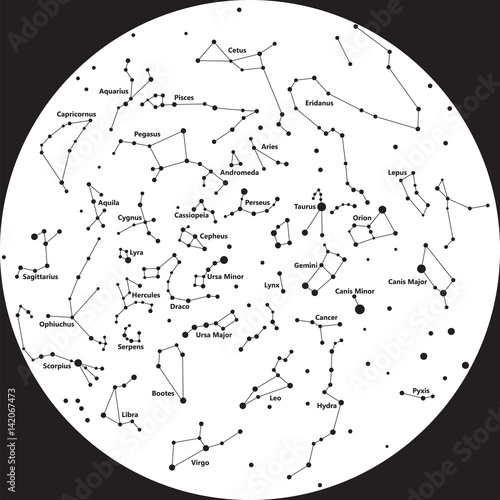 constellation sky night bnw text
