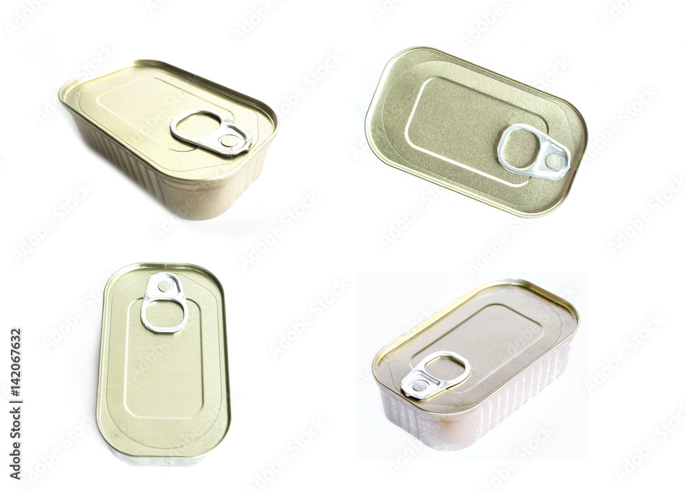 Metal food tins isolated on white background. Metal food tins isolated on white background.