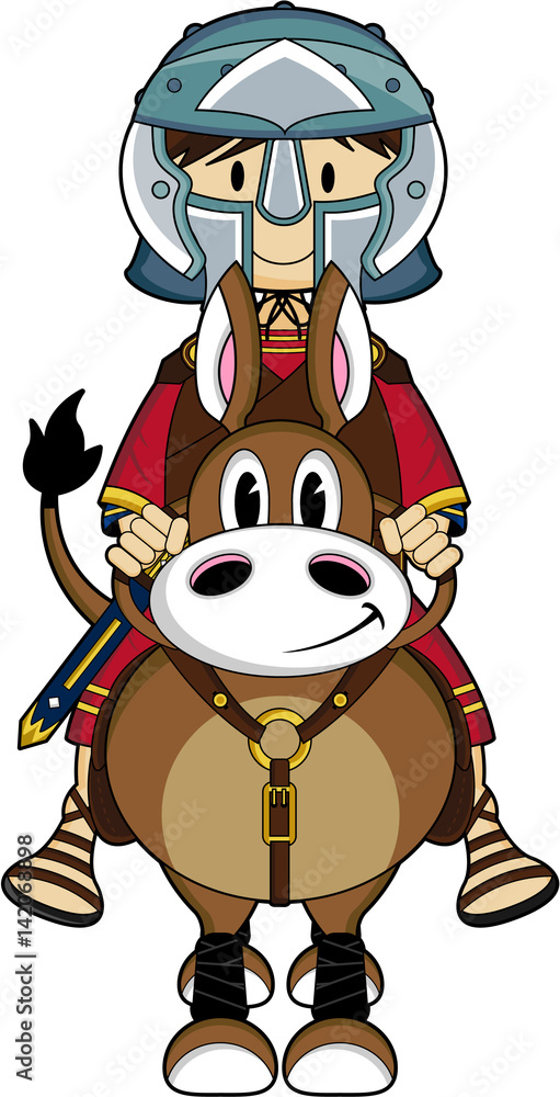 Fototapeta premium Cartoon Roman Centurion Riding Horse