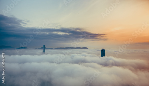 Canvas Print Misty Hong Kong City in spring seasons