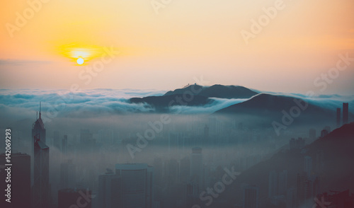 Photography Misty Hong Kong City in spring seasons
