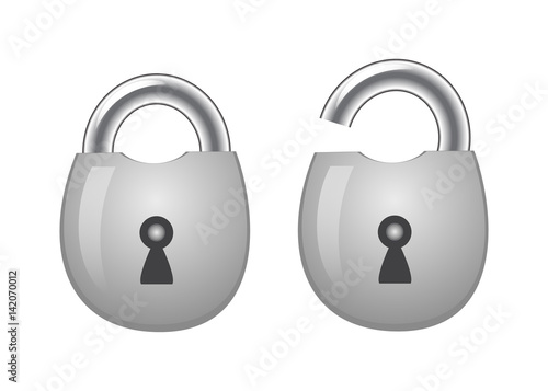 Open and closed lock, isolated on white background, icon. Security symbol, locks, password.