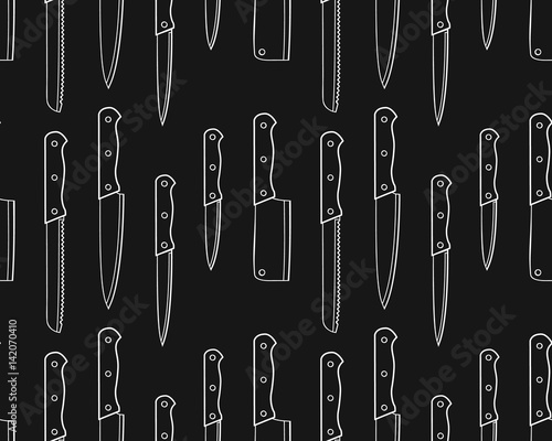 Seamless pattern of knives on a black background