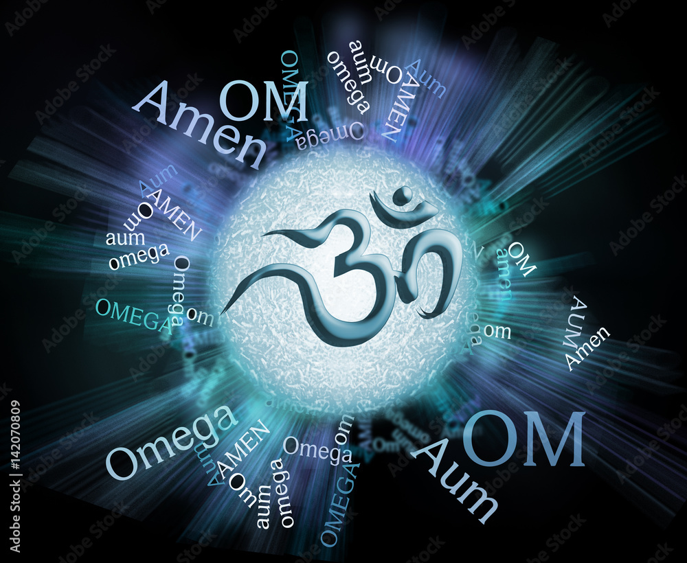 Om, Aum, Amen, sign letters Om, Aum, Amen, sign letters