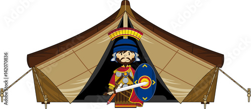 Cartoon Roman Centurion Soldier outside Tent