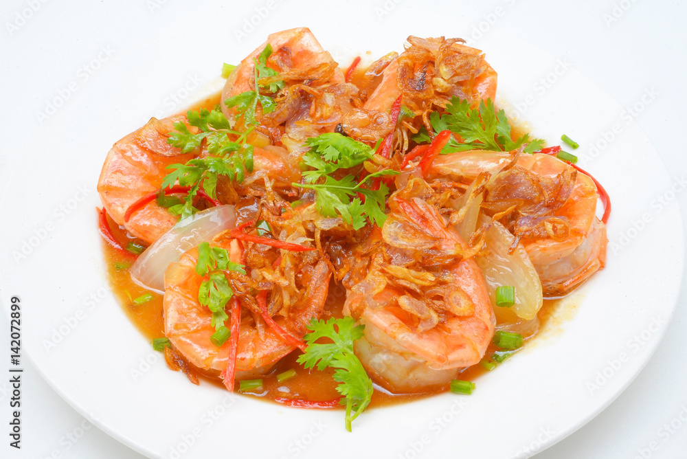Deep Fried Shrimp with Tamarind Sauce on plate Deep Fried Shrimp with Tamarind Sauce on plate