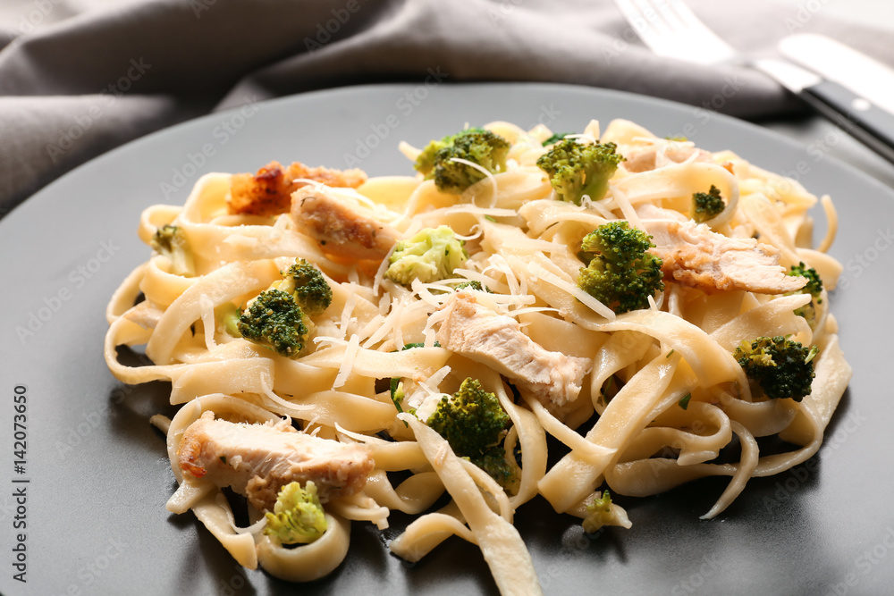 Plate with delicious Chicken Alfredo, closeup Plate with delicious Chicken Alfredo, closeup