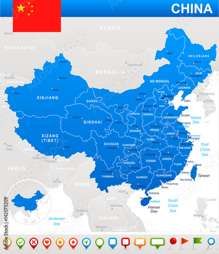 China - map and flag - illustration
