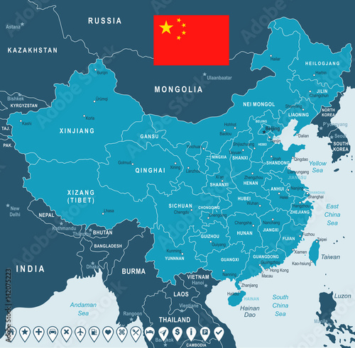 Photography China - map and flag - illustration