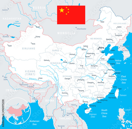 Photography China - map and flag - illustration