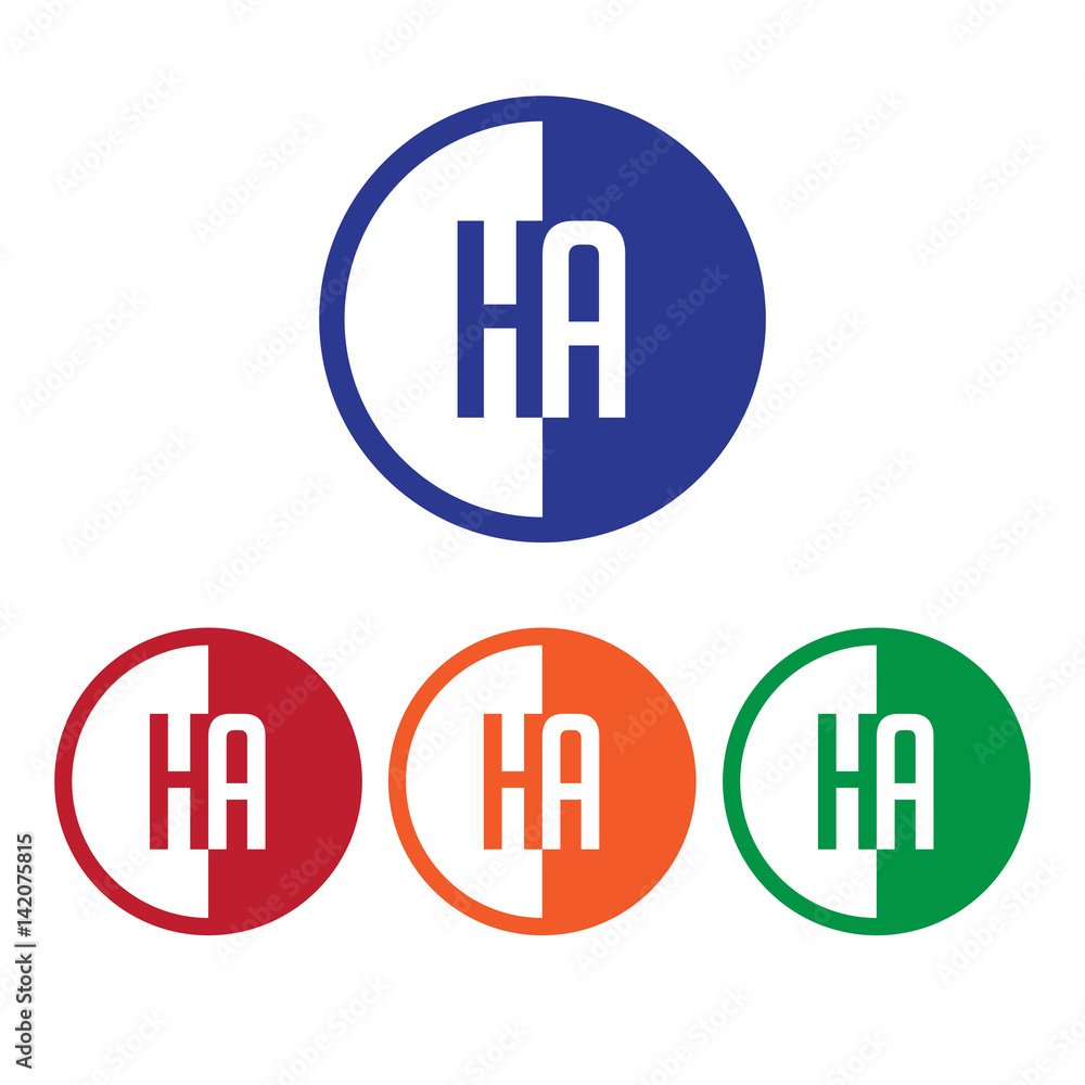 HA initial circle half logo blue,red,orange and green color HA initial circle half logo blue,red,orange and green color