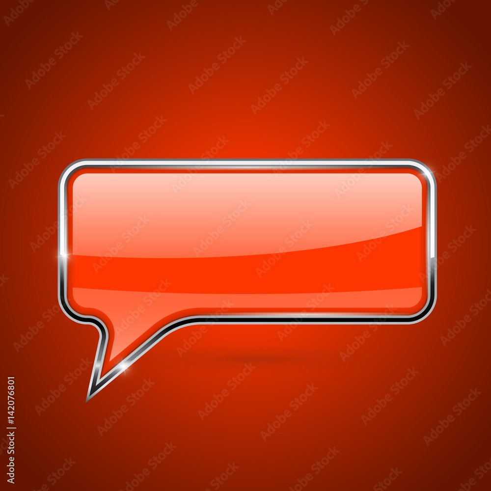 Orange speech bubble. Rectangular 3d icon with chrome frame Orange speech bubble. Rectangular 3d icon with chrome frame